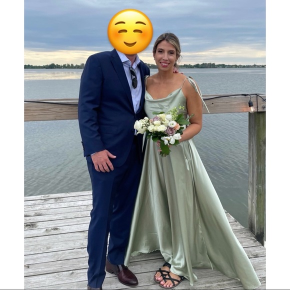 TONIGHT'S THE NIGHT SATIN FORMAL DRESS: SAGE - Picture 5 of 8